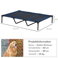 Hundebett, faltbar, Outdoor-Hundebett, erhöhter Stand, 122 cm x 92 cm x 23 cm, Blau + Schwarz