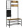 Garderobe im Industriedesign, 1 Memoboard, 1 Schuhbank, 8 Kleiderhaken, 1 Aufbewahrungstasche, Schwarz + Braun