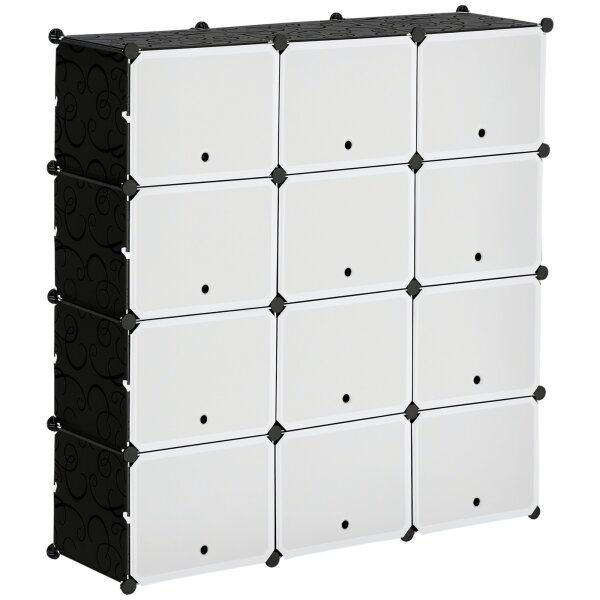 Modulares Regalsystem, Steckregal, zusammensetzbar aus 12 Würfeln 125 x 32 x 125 cm, Kunststoff+Stahl Schwarz