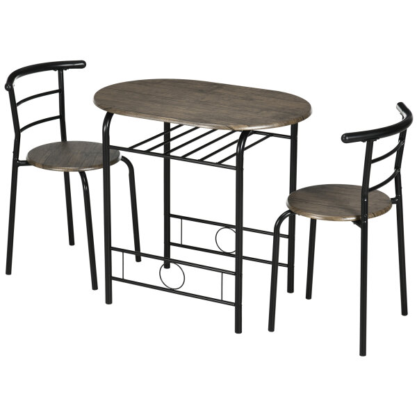 Bistro-Set Esstisch Küchentisch mit Stühlen Set, 1 Tisch, 2 Stühle, 80 cm x 53 cm x 74,5 cm, Schwarz