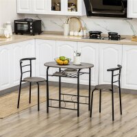 Bistro-Set Esstisch Küchentisch mit Stühlen Set, 1 Tisch, 2 Stühle, 80 cm x 53 cm x 74,5 cm, Schwarz