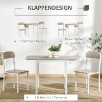 2-teilige Sitzgruppe, Klappbarer Esstisch mit 2 Stühlen, Klapptisch, 110 cm x 70 cm x 75 cm, Weiß + Natur