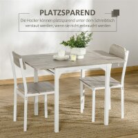 2-teilige Sitzgruppe, Klappbarer Esstisch mit 2 Stühlen, Klapptisch, 110 cm x 70 cm x 75 cm, Weiß + Natur