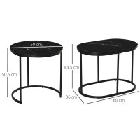 2er-Set Couchtisch, Ovaler und runder Kaffeetisch, stapelbar, Marmoroptik, MDF, Metall, Ø50 x 50,5H cm, Schwarz