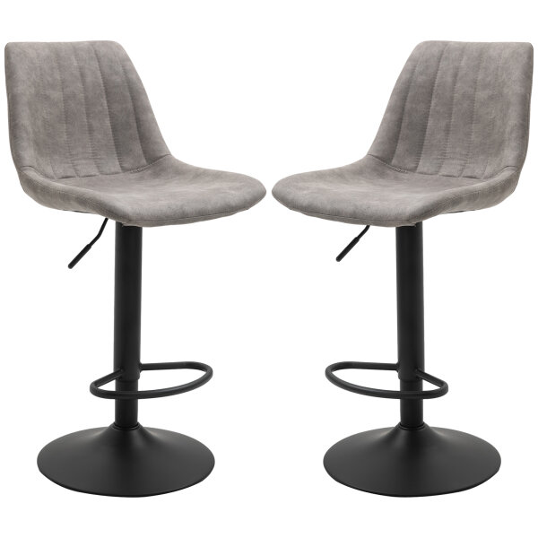 2er-Set Barhocker im Retrodesign, inkl. Fußstütze, höhenverstellbar, Gaslift, Grau + Schwarz