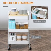 Servierwagen mit 3 Ebenen Küchenwagen mit Rollen Griff Küchenregal mit Korb und Deckel Rollwagen Allzweckwagen für Küche Büro Badezimmer, Weiß