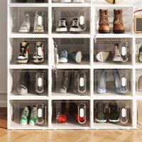 8-teiliges Schuhregal, stapelbare Schuhboxen für Schuhe bis Größe 46, magnetische Türen, Kunststoff, 28 x 36 x 21 cm