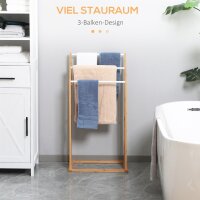 Handtuschständer aus Bambus. 3-teiliges Design, 3 Handtuchstangen 48 cm x 25,8 cm x 94 cm, Natur + Weiß