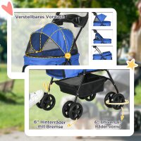 Hundebuggy Hundewagen bis 4 kg Klappbar Netzfenster Bodenkorb Becherhalter abnehmbares Dach blau 67 x 45 x 96 cm