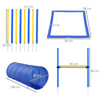 Agility-Übungs-Set Slalom-Hürden-Tunnel Hundesport Trainingsplatz PE+Polyester Blau+Gelb