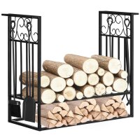 Kaminholzständer mit Kaminbesteck, Brennholzregal,...
