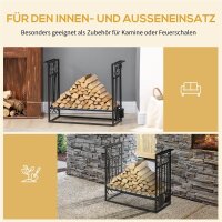 Kaminholzständer mit Kaminbesteck, Brennholzregal, Feuerholzablage, Kaminwerkzeug, Stahl Schwarz 75 x 30 x 60 cm