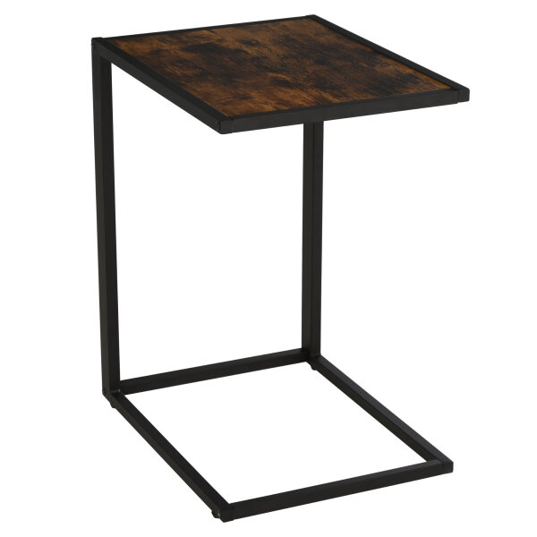 Beistelltisch in C-Form Kaffeetisch Couchtisch Laptoptisch für Schlafzimmer und Wohnzimmer kleiner Bereich mit Metallgestell Industrie-Stil Metall MDF Rustikal-Braun 40,6 x 50,8 X 64,2 cm