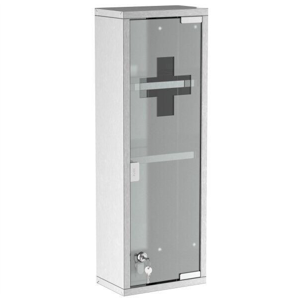 Medizinschrank aus Edelstahl und gehärtete Glastür Arzneischrank zur Medikamenten-Aufbewahrung, Abschließbar Medikamentenschrank mit 3 Fächern, Erste Hilfe Schrank, 20 x 12 x 58 cm, Silber