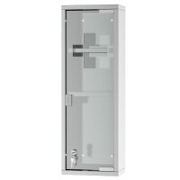 Medizinschrank aus Edelstahl und gehärtete Glastür Arzneischrank zur Medikamenten-Aufbewahrung, Abschließbar Medikamentenschrank mit 3 Fächern, Erste Hilfe Schrank, 20 x 12 x 58 cm, Silber