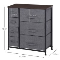 Kommode mit 7 faltbaren Stoffschubladen, Vlies, Metallgestell, 63,5 x 30 x 71 cm, Dunkelgrau