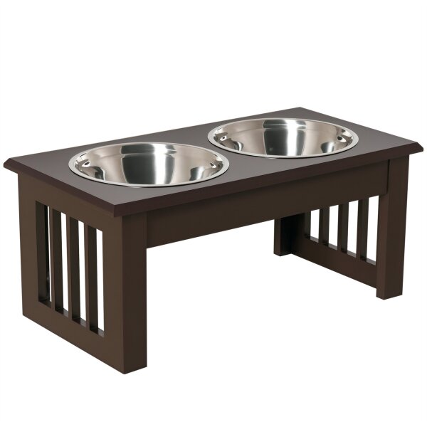 Erhöhter Hundenapf Futternapf mit 2 Näpfe Wassernapf 2 x 900ml Edelstahlnäpfen Fressnapf Futterstation Hundenäpfe für kleine Hunde Katzen Espresso