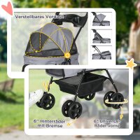 Hundebuggy Hundewagen bis 4 kg Klappbar Netzfenster Bodenkorb Becherhalter abnehmbares Dach grau 67 x 45 x 96 cm