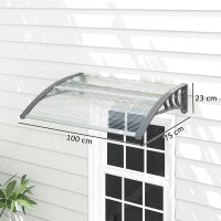 Vordach, Haustürvordach, Überdachung für Eingänge und Fenster, 100L x 75B x 23H cm, Silber