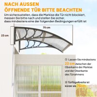 Vordach, Haustürvordach, Überdachung für Eingänge und Fenster, 100L x 75B x 23H cm, Silber