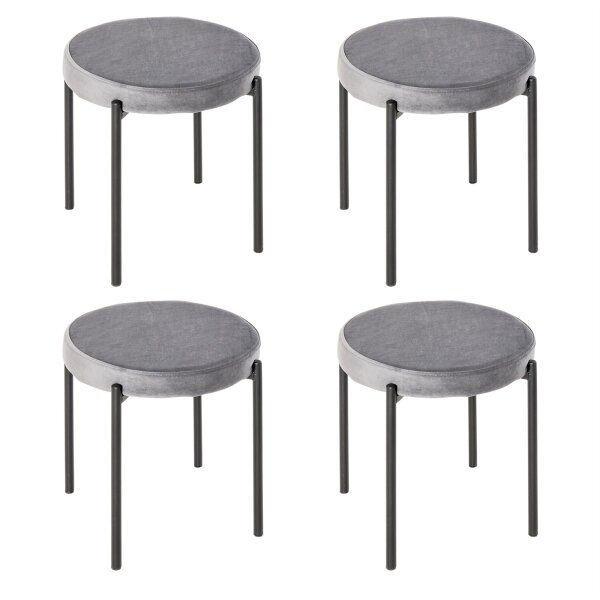 4er-Set Esszimmerhocker Stapelbar Esszimmerstühle Küchenstuhl mit gepolstertem Sitz, Samtoptik Sitzhocker Samt für Küche Esszimmer Metall Grau 41,5 x 41,5 x 46 cm