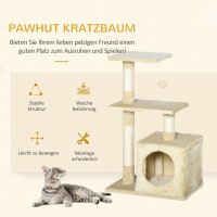 Kratzbaum 81,5 cm Katzenbaum mit Katzenhöhle, Plattformen, Katzenkratzbaum mit Sisal-Kratzsäulen, Spielball, für Katzen bis 4,5 kg, Beige