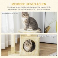 Kratzbaum 81,5 cm Katzenbaum mit Katzenhöhle, Plattformen, Katzenkratzbaum mit Sisal-Kratzsäulen, Spielball, für Katzen bis 4,5 kg, Beige