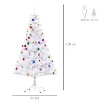 Künstlicher Weihnachtsbaum 150 cm künstlich Tannenbaum mit Kugeln, Glocken, Trommeln, Geschenkboxen, Christbaum mit 680 Spitzen, 12 Tannenzapfen Weihnachtsdeko inkl. Metallständer für drinnen