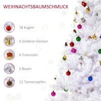 Künstlicher Weihnachtsbaum 150 cm künstlich Tannenbaum mit Kugeln, Glocken, Trommeln, Geschenkboxen, Christbaum mit 680 Spitzen, 12 Tannenzapfen Weihnachtsdeko inkl. Metallständer für drinnen