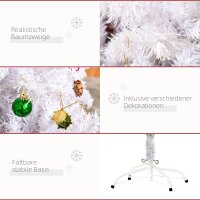 Künstlicher Weihnachtsbaum 150 cm künstlich Tannenbaum mit Kugeln, Glocken, Trommeln, Geschenkboxen, Christbaum mit 680 Spitzen, 12 Tannenzapfen Weihnachtsdeko inkl. Metallständer für drinnen