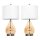 Tischlampe 2er-Set Tischleuchte mit Leinen-Lampenschirm, Glas tropfenförmigen Stangen, Nachttischlampe mit E27-Fassung, für Schlafzimmer, Wohnzimmer, Weiß