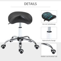 Rollhocker höhenverstellbar Drehhocker 49-61 cm Arbeitshocker drehbar Sattelhocker für Büro Salon Massage Spa Schwarz