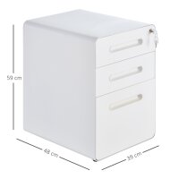 Rollcontainer mit 3 Schubladen mobiler Aktenschrank mit Rollen abschließbar Büroschrank mit Hängeregistratur Stiftfach, Bürocontainer Schreibtisch Unterschrank für Büro 39x48x59cm Weiß