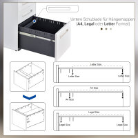Rollcontainer mit 3 Schubladen mobiler Aktenschrank mit Rollen abschließbar Büroschrank mit Hängeregistratur Stiftfach, Bürocontainer Schreibtisch Unterschrank für Büro 39x48x59cm Weiß