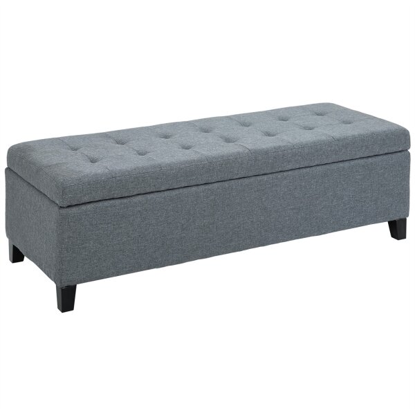 Sitzbank mit Stauraum, Ottomane, Flurbank, Knopfheftung,125,1 cm x 48,9 cm x 41,3 cm, Grau