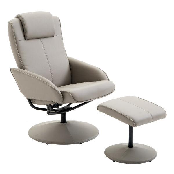 Relaxsessel mit Hocker, 360°drehbarer Fernsehsessel mit Liegefunktion, TV Sessel, Kunstleder, Lesesessel für Wohnzimmer, Schlafzimmer, Grau