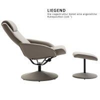 Relaxsessel mit Hocker, 360°drehbarer Fernsehsessel mit Liegefunktion, TV Sessel, Kunstleder, Lesesessel für Wohnzimmer, Schlafzimmer, Grau