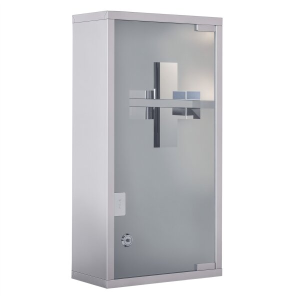 Medizinschrank aus Edelstahl Arzneischrank zur Medikamenten-Aufbewahrung, Abschließbar Medikamentenschrank mit 3 Fächer, Glastür 25 x 12 x 48 cm, Silber