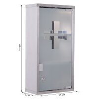 Medizinschrank aus Edelstahl Arzneischrank zur Medikamenten-Aufbewahrung, Abschließbar Medikamentenschrank mit 3 Fächer, Glastür 25 x 12 x 48 cm, Silber