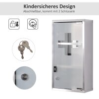 Medizinschrank aus Edelstahl Arzneischrank zur Medikamenten-Aufbewahrung, Abschließbar Medikamentenschrank mit 3 Fächer, Glastür 25 x 12 x 48 cm, Silber