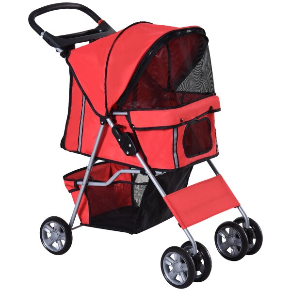 Hundewagen Hundetrolley bis 10 kg Klappbar mit Becherhalter Sonnendach Rot