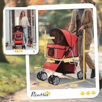 Hundewagen Hundetrolley bis 10 kg Klappbar mit Becherhalter Sonnendach Rot
