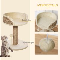 Kratzbaum Katzenbett Katzenkorb, inkl. Spielball, 40 cm x 40 cm x 49cm, Natur + Cremeweiß