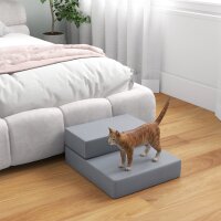 Haustiertreppe Tierunterlage 2 Stufen Klappbar bis 7 kg Hundetreppe Treppe Unterlage für Katzen und Hunde Grau L45 x B39 x H20 cm