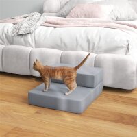Haustiertreppe Tierunterlage 2 Stufen Klappbar bis 7 kg Hundetreppe Treppe Unterlage für Katzen und Hunde Grau L45 x B39 x H20 cm