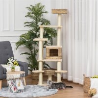 Rattan Kratzbaum mit Katzenhöhle Mehrstufiger...