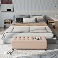 Polsterbank mit Stauraum, Knopfheftung, bis 120 kg, 125 x 49 x 41,5 cm, Beige