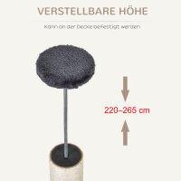 Kratzbaum deckenhoch Höhe 220-265 cm Katzenbaum mit Spielbälle, Katzenhöhle, Hängematte, Sisalstämme, Plattformen mehrstöckiger Katzenkratzbaum Kletterbaum für mittelgroße Katzen, Dunkelgrau