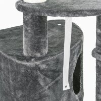 Kratzbaum deckenhoch Höhe 220-265 cm Katzenbaum mit Spielbälle, Katzenhöhle, Hängematte, Sisalstämme, Plattformen mehrstöckiger Katzenkratzbaum Kletterbaum für mittelgroße Katzen, Dunkelgrau