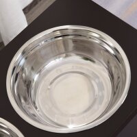 Futterstation, 2 Fressnäpfe aus Edelstahl, versteckter Stauraum, 60 cm x 30 cm x 41 cm, Schwarz + Silber